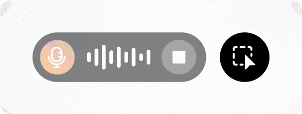 The floating bar during hands-free dictation, with the screenshot button appearing next to it